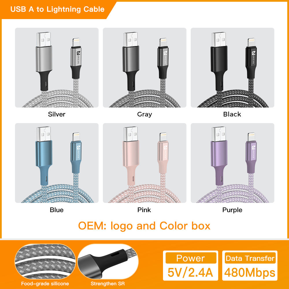 Gris [USB A TO L] Tressé