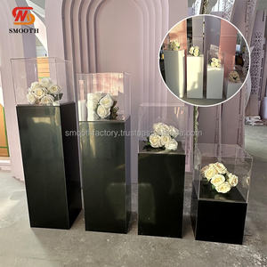 Socle carré noir lisse de 60 cm, 90 cm, 110 cm, 120 cm pour gâteau de mariage, fête, dessert, avec couvercle transparent - Product Image 1