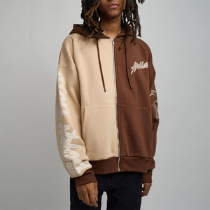 Tùy Chỉnh Nặng Dày Bông Người Đàn Ông Hoodies Bán Buôn Giá 3D In Kỹ Thuật Số Logo Màu Đỏ Đỏ Hai Màu Bị Chặn Dây Kéo Up Hoodies - Product Image 1