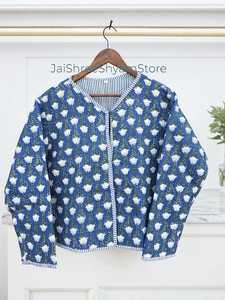 Ethnic Design Hand Block Printed Cotton Quilted <b>Jacket</b> Soft Warm Handmade Outerwear Ideal For Casual And Formal Wear - Product Image 6
