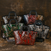 Sac à main pour femme en cuir véritable de style rétro chinois, sac fourre-tout en cuir de vachette de première couche, fermeture éclair, technologie de frottement de couleur, gaufrage