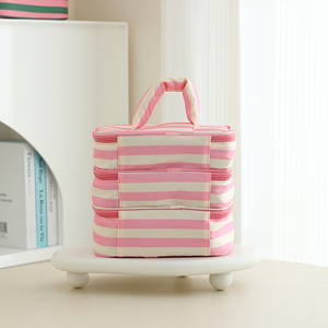 Bolsa <span class=keywords><strong>de</strong></span> Maquillaje <span class=keywords><strong>de</strong></span> Viaje con Cierre y Asa, a Rayas Rosas, Ecológica, Portátil, para Chicas, Venta al Por Mayor - Product Image 5