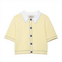 PB&ZA Femmes 2025 Nouvelle Mode Cardigan Tissé Simple Boutonnage Automne Vintage Manches Courtes Vêtement Extérieur Pull Couture Chic Hauts