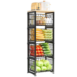 Estante de almacenamiento de verduras para cocina, de 4 niveles, plegable, de metal, para organizar frutas y verduras, tipo vertical, rectangular y duradero. - Product Image 1