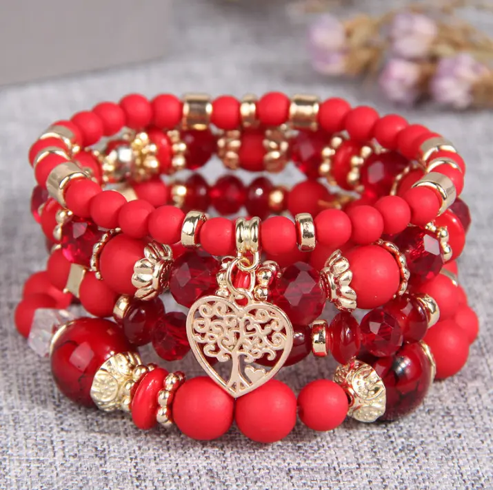 Mode bohème bracelet ethnique multicouche perlé amour pendentif alliage bracelet pour les femmes