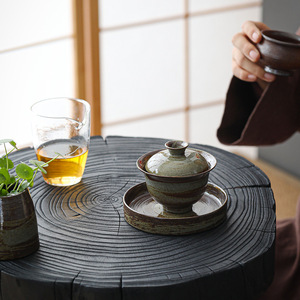 Set da Tè <span class=keywords><strong>Giapponese</strong></span> Fatto a Mano in Ceramica Grezza Gaiwan con Tre Pezzi Ciotola da Tè Tazza in Ceramica Cotta ad Alta Temperatura - Product Image 3