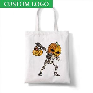 Grand sac fourre-tout en toile pour Halloween, sacs en coton pour friandises, bonbons et cadeaux, pour la collecte de bonbons à la porte, avec poignées en tissu de coton - Product Image 2