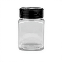 Flacon carré transparent en PET avec bouchon papillon scellé, petit format à large ouverture pour comprimés et capsules solides, modèle F-100A
