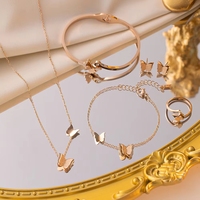Joyería de Moda para Mujer con Certificación CE, Collar y Pulsera de Acero Inoxidable Chapado en Oro con Diseño de Mariposa, para Compromiso, Aniversario, Fiesta