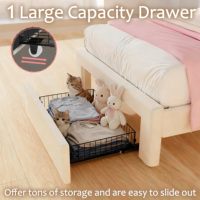 Tempat Tidur Teddy Velvet, Laci Penyimpanan, USB/Type-C, Lampu LED, Bilah Kayu, Perakitan Mudah, Beige/Pink