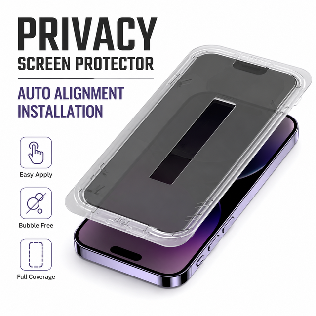 Wholesale Mobile Phone Anti Spy Privacy 9H Grade AAA Tempered Glass Screen Protector with Auto Alignment Installation Tool