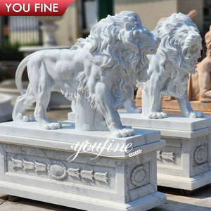 Paire de Lion <span class=keywords><strong>en</strong></span> <span class=keywords><strong>pierre</strong></span> sculptée avec <span class=keywords><strong>statue</strong></span> <span class=keywords><strong>en</strong></span> marbre Sculpture pour entrée - Product Image 6