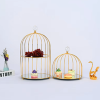 Support à gâteau de mariage en forme de cage à oiseaux dorée, à 2 ou 3 niveaux, avec miroir en verre, support à desserts de luxe pour présentation de banquet