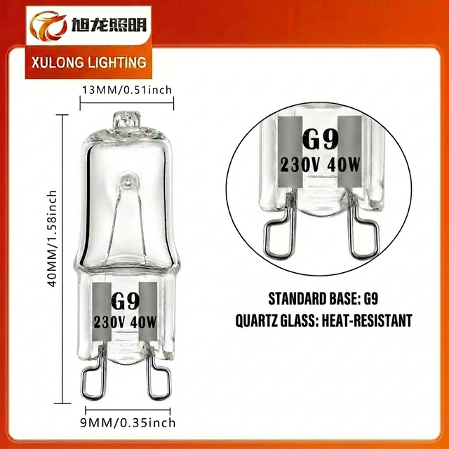 G9 220-240V 25W 40W High Temperature Resistant Halogen Oven Bulb Made of Quartz Glass for Lighting Application