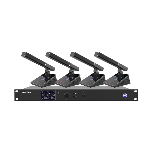 UHF 4-Channel FM Professional Wireless Microphone System with Noise Cancelling Desktop Style for Karaoke Churches & Conferences