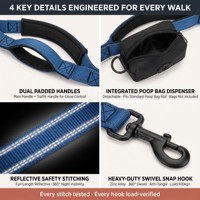 Laisse pour chien rembourrée à double poignée avec porte-sac à déjections, laisse en nylon réfléchissante robuste pour chiens de taille moyenne à grande, logo personnalisé