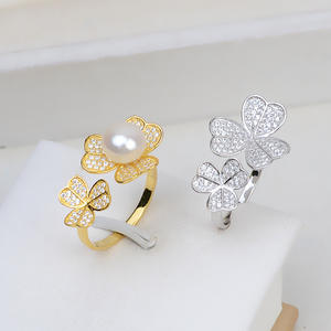 Anillo Abierto de Plata S925 con Forma de Flor, Ajustable, para Joyería DIY con Perlas, con 5-6 Accesorios, Estilo Moderno, Bandeja Vacía con Forma de Número, Incrustación 84 - Product Image 1