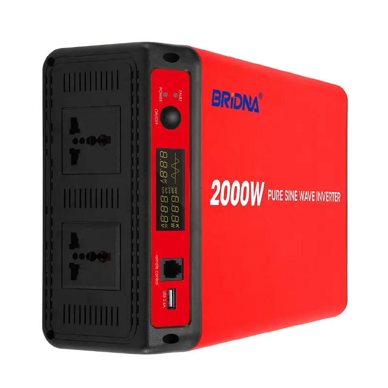 Inverter Gelombang Sinus Murni 2000W, untuk Pendingin/Pemanas Air Listrik/Audio Video Profesional