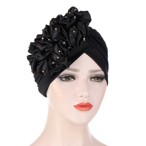 Nuevo Turbante Sharut con Flor Grande para Mujer - Pañuelo para la Cabeza de Algodón Indio con Apliques de Diamantes, Estilo Casual, Color Sólido - Product Image 6