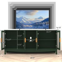 Meuble TV en bois HOME Farmhouse 65 pouces avec portes en verre, étagères réglables, fixation au sol, gestion des câbles, grand rangement pour salon