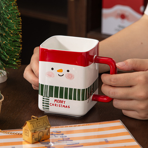 Tasse carrée en céramique personnalisée Père Noël Bonhomme de neige, tasses d'hiver faites à la main, mugs de Noël en céramique, mugs mignons pour cadeau - Product Image 2