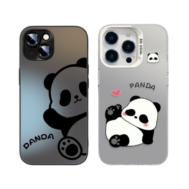 Mowang Lovely Panda Design for 15/14 Pro Max Case PC Shockproof Waterproof Mirror Finish Ins Style
