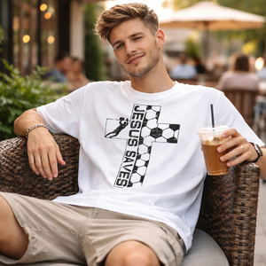 T-shirt personnalisé drôle « Jésus sauve le gardien de but », T-shirt graphique <span class=keywords><strong>en</strong></span> coton vieilli coupe oversize, haut décontracté pour supporter chrétien de football pour le jour du match - Product Image 6