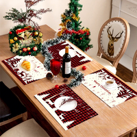 Ensemble de Napperons de Noël Transfrontaliers – Décoration Père Noël en Lin Anti-taches et Isolant Thermique à Motif Écossais