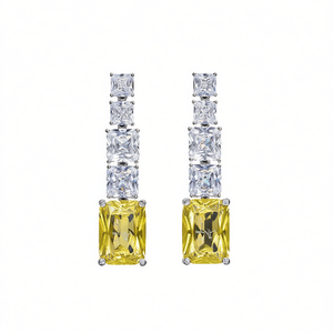 Orecchini Pendenti di Lusso da Donna in Oro Massiccio 18K con Cristallo di Citrino Giallo, Montatura Geometrica a Griffe, Gioielli da Sposa - Product Image 1