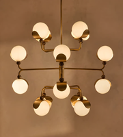 Lustre moderne en verre blanc et marbre brun, design contemporain, pour villa, salon, restaurant, finition laiton antique, taille moyenne