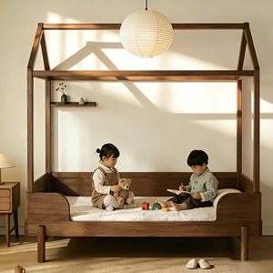 Cama infantil de madera maciza de estilo chino nuevo, personalizable, con estética estilo canción, <span class=keywords><strong>para</strong></span> dormitorio principal, con espacio de almacenamiento, con sistema de mortaja y tenón, color negro. - Product Image 2