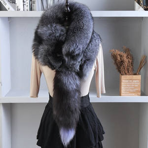 Real Fox Fur Winter Knitted Venta al por mayor Mujer Lady Women Adult Long Winter Chal Bufanda Bufandas cálidas con colas grandes - Product Image 2