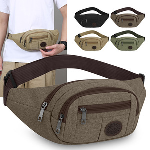 Men's Canvas Waist Bag Multi Functional Outdoor Travel Hip Pack Khaki Brown Black Army Green - Product Image 1