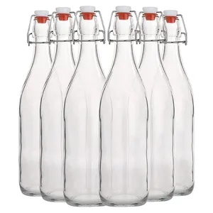 Glass Water Bottle 750ml 1000ml Classic Unique Easy Flip Lid Clear Drink Beer Wine Water Bottles Glass Swing Top Bottle With Airtight Stopper Cap