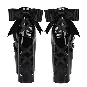 Bottes courtes à plateforme pour femme, grande taille 47, avec boucles cœur, lacets croisés à l'arrière, talons épais et nœud - Product Image 3