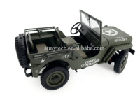 P1611 US Willys MB 1/16 RTR - Modèle électrique tout métal avec télécommande 2,4 GHz pour utilisation intérieure/extérieure, figurines et accessoires