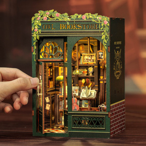 CuteBee Owl Bookstore Miniature DIY Wooden Dollhouse <b>Model</b> <b>Kit</b> For Teens And Adults - Product Image 3