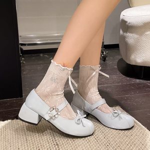 Chaussures Mary Jane pour femmes, bout carré, nœud, boucle en strass, talon bloc, en similicuir, style décontracté chic, 3 couleurs - Product Image 2