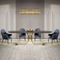 Ensemble de table à manger en forme de D en pierre frittée moderne pour salon avec revêtement PVD en acier inoxydable doré pour utilisation en atelier