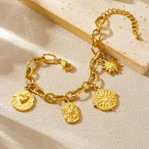 Fashion Charm Bracelet Gold Plated Zinc Alloy Heart Sun Pendant Unisex Gift Jewelry B1644 - Product Image 3