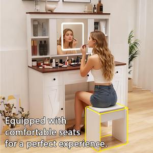 <span class=keywords><strong>Espejo</strong></span> de Tocador Moderno <span class=keywords><strong>con</strong></span> <span class=keywords><strong>Luces</strong></span> LED Ajustables, 5 Cajones, Regleta Integrada, Taburete Cómodo <span class=keywords><strong>y</strong></span> <span class=keywords><strong>Espejo</strong></span> Deslizante para Maquillaje - Product Image 5