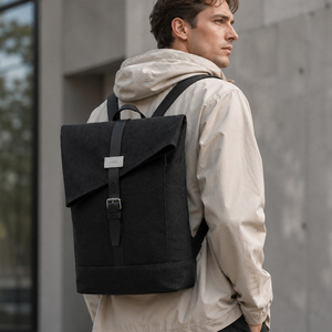 Men Canvas <b>Backpack</b> PU <b>Leather</b> Trim Travel <b>Backpack</b> Large Capacity Business Casual <b>Laptop</b> <b>Backpack</b> with Adjustable Shoulder Stra - Product Image 2