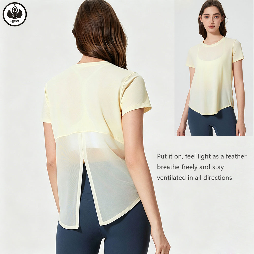 Breathable Lightweight Plus Size Quick Dry Training Fitness Sports Tops Short Sleeve Yoga Gym Tshirt with Front Logo for Women