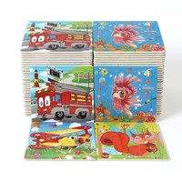Puzzle Kayu 9 Potong Motif Hewan Kartun Montessori, Permainan Edukasi dan Pembelajaran untuk Anak-anak Balita