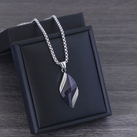 Collar de acero de titanio con arenisca azul para hombre, colgante de acero inoxidable, Ojo de Ángel, collar con Colgante de Piedra de ágata azul negra