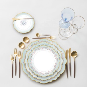 Platos de Pasta de cerámica Vintage estéticos, cuencos con forma de flor pequeña, diferentes tipos para aperitivo, vajilla de cena impresa a mano - Product Image 4