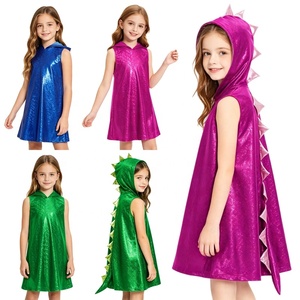 Disfraz de dinosaurio para niños, vestido metálico con capucha, sin mangas, cola con púas, corte en A, cosplay para niñas, carnaval, juego de rol, personalizado - Product Image 1