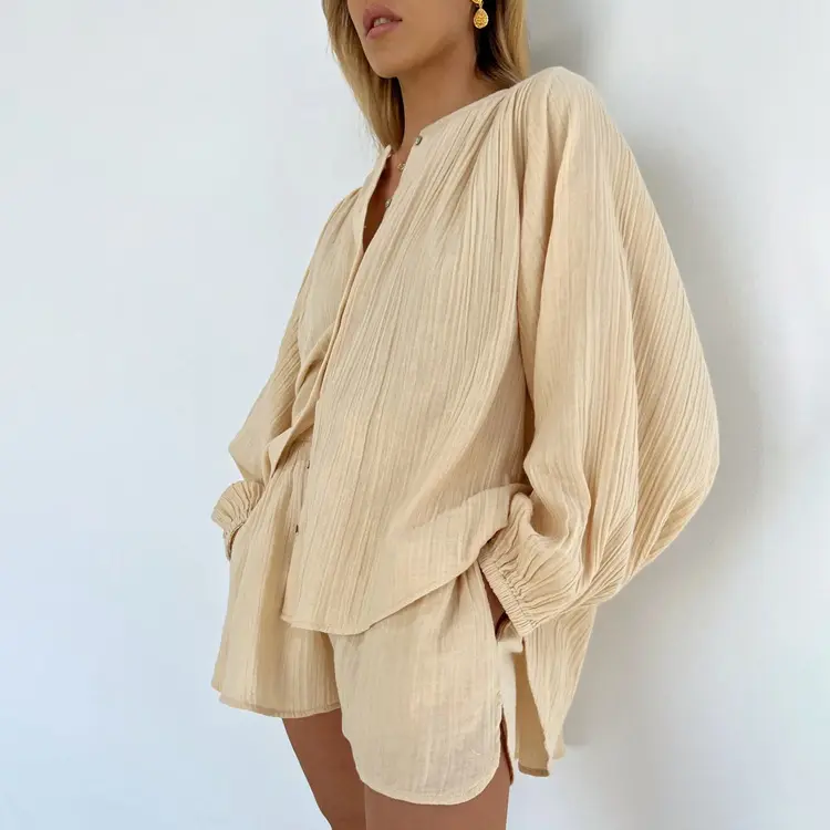 Blusas de lino informales para mujer Camisas de lino de algodón respetuosas con el medio ambiente personalizadas
