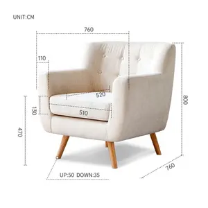 Good Quality Modern Style Comfortable Wood Legs Solid Color Fabric Armchair plain Sofa Chair