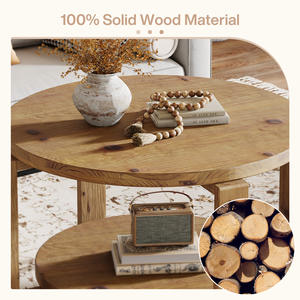 Mesa de Centro Redonda de Madera Natural de 30 Pulgadas, Mesa Auxiliar de Madera Maciza Estilo Rústico con 2 Estantes, Muebles para Sala de Estar - Product Image 4